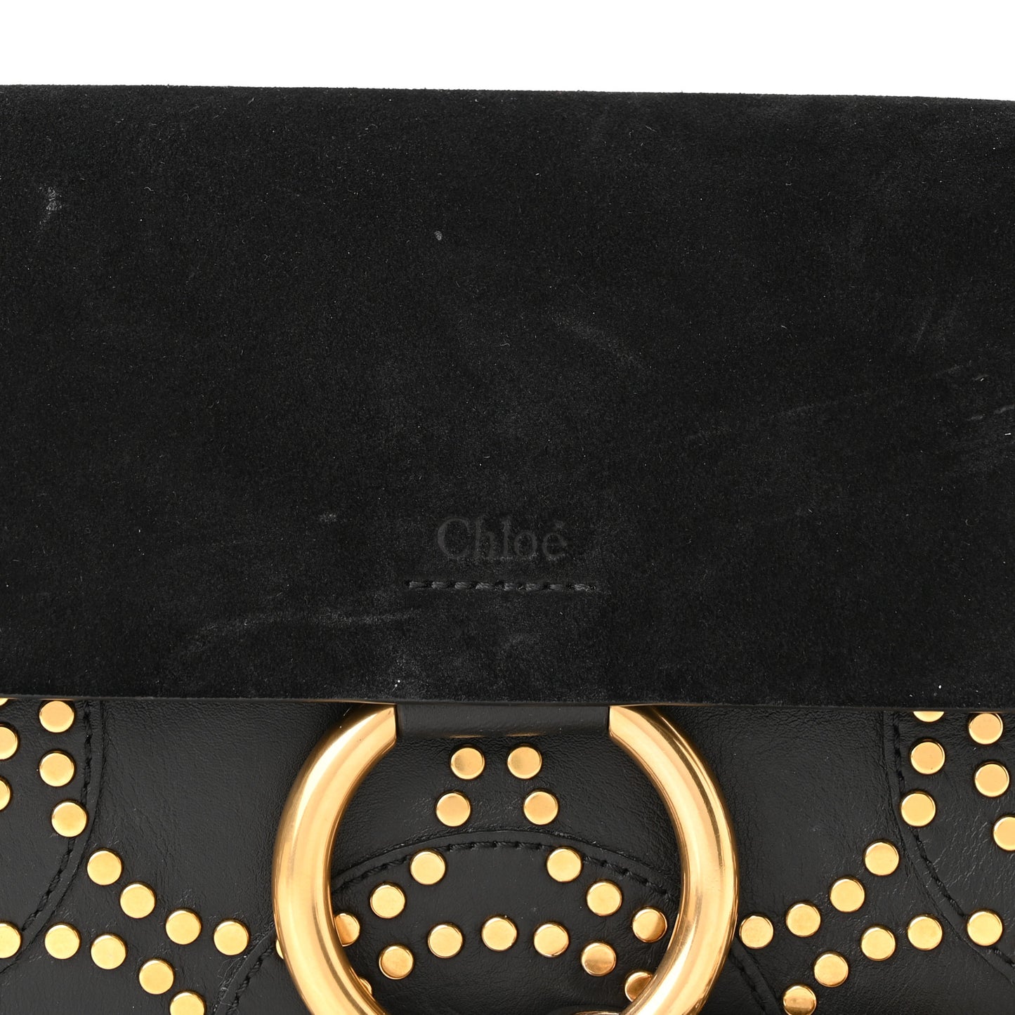 Suede Calfskin Studded Small Faye Shoulder Bag Black