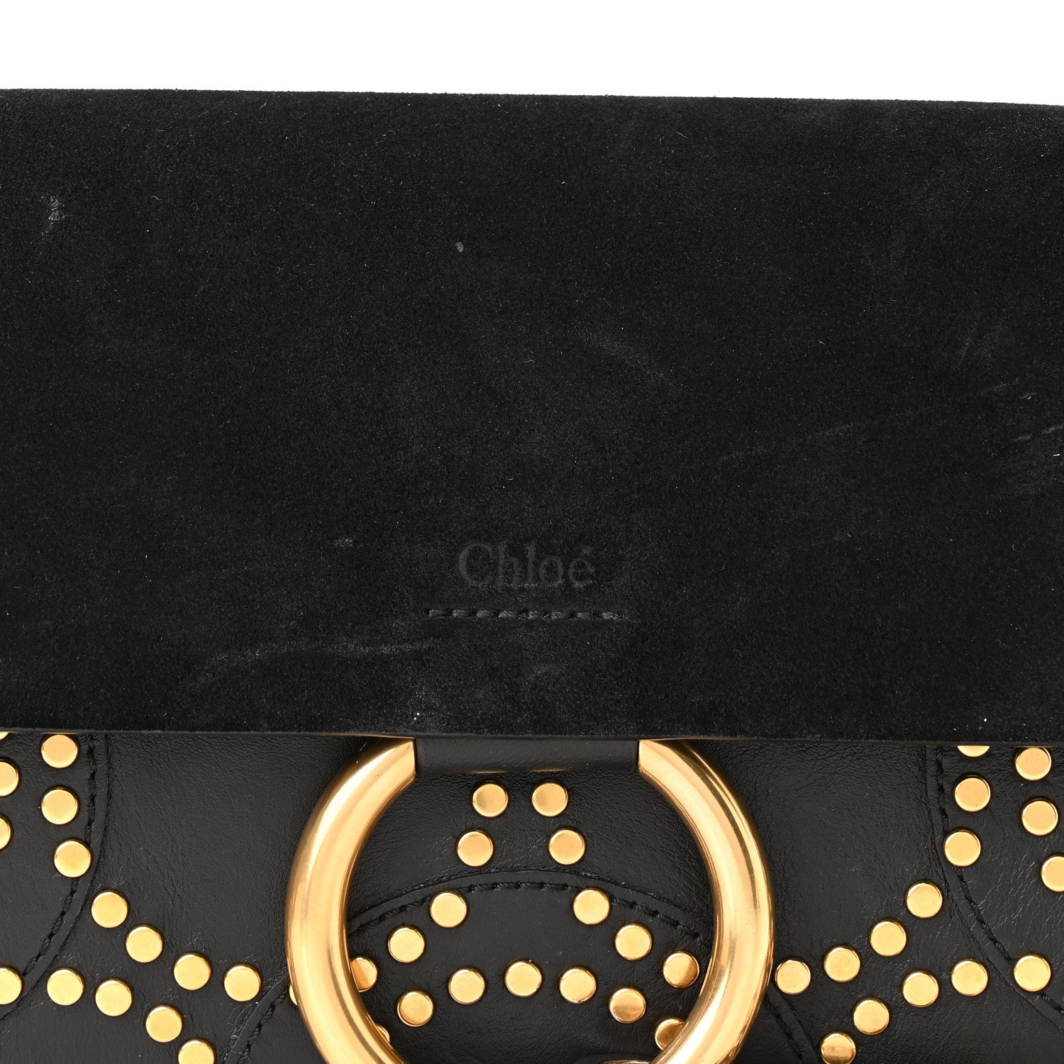 Chloe Suede Calfskin Studded Small Faye Shoulder Bag Black 7 of 9