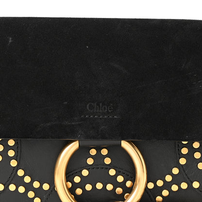 Chloe Suede Calfskin Studded Small Faye Shoulder Bag Black 7 of 9