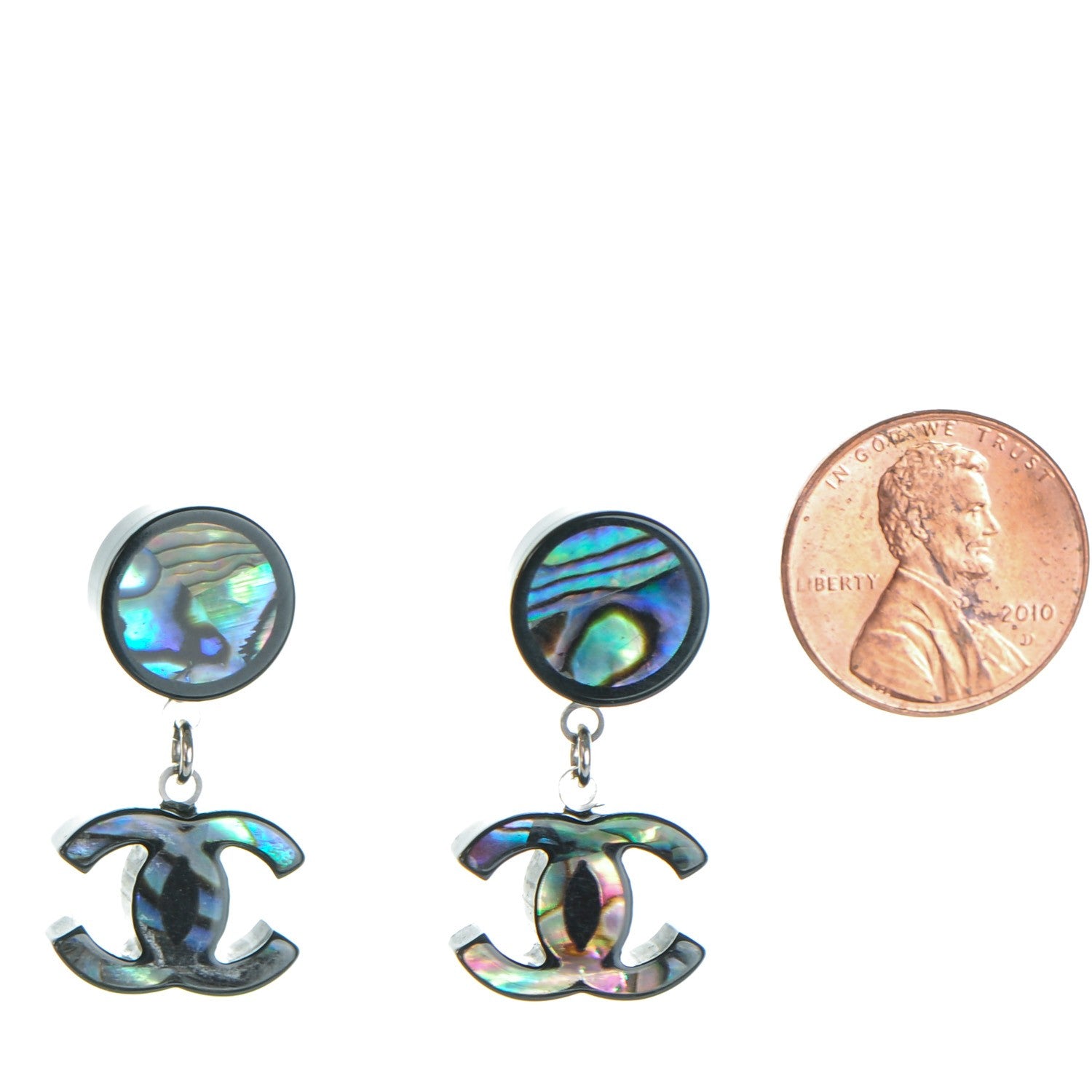 Chanel Abalone Resin CC Dangle Earrings 2 of 5