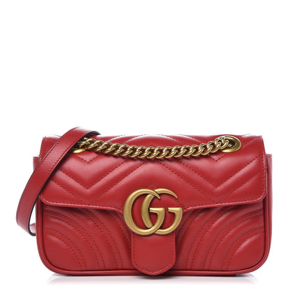 Gucci Calfskin Matelasse Mini GG Marmont Shoulder Bag Hibiscus Red 1 of 7