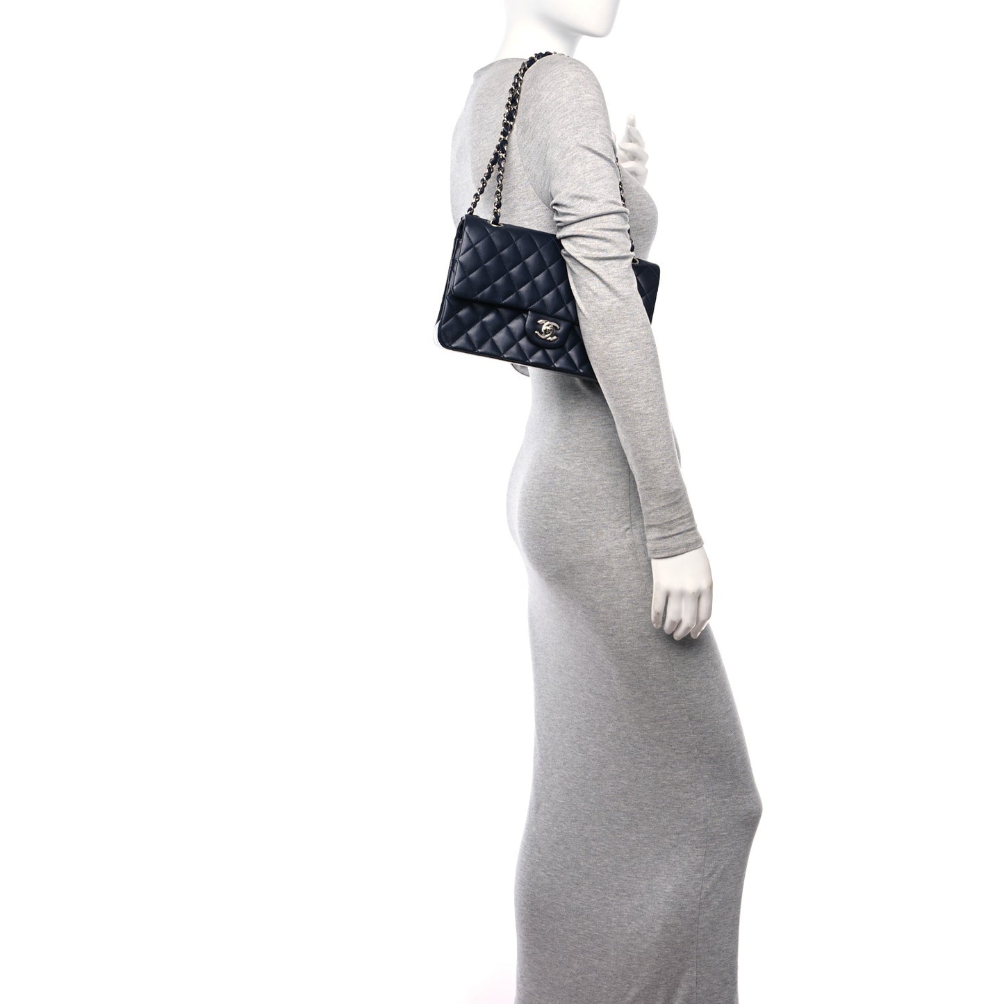 Lambskin Quilted Medium Double Flap Navy