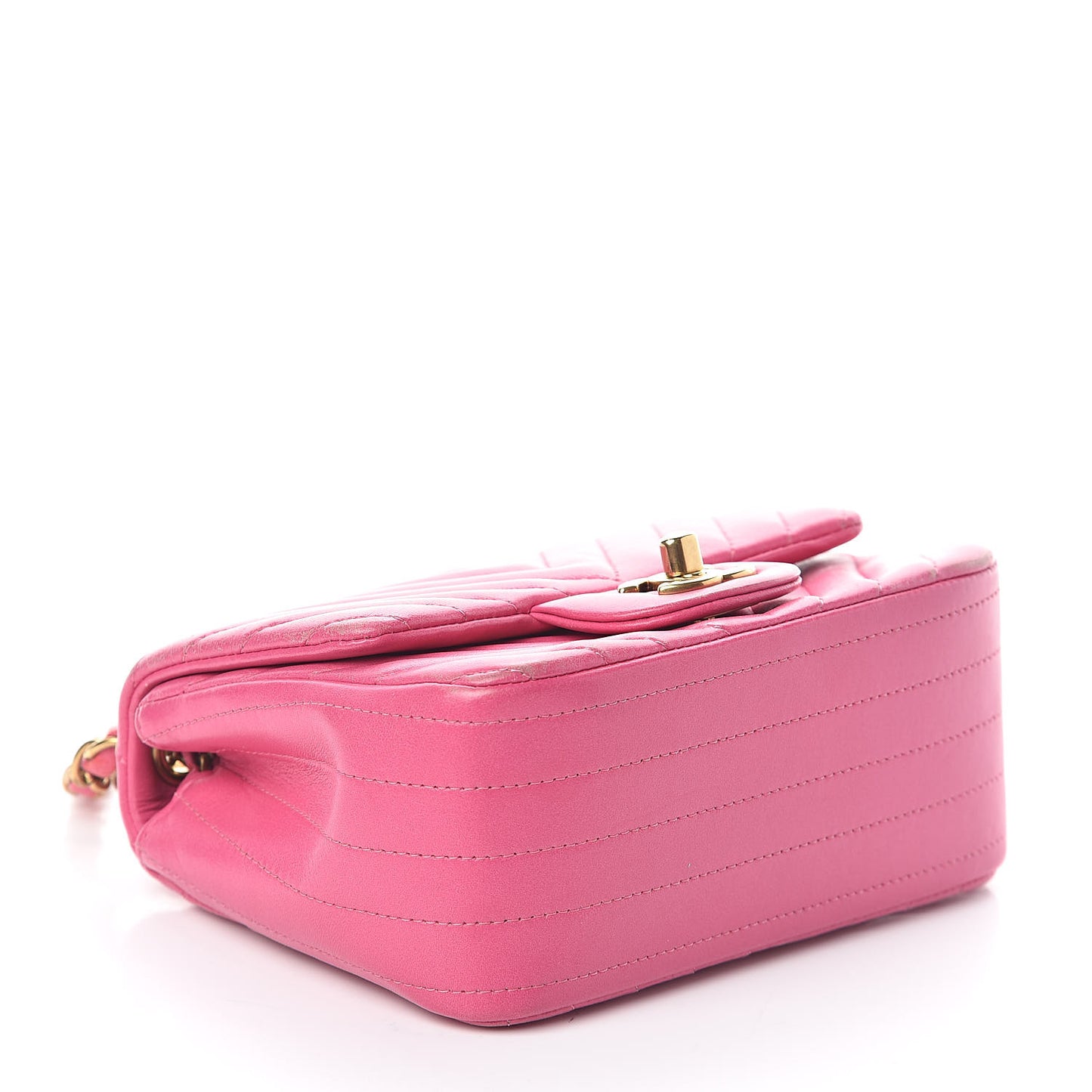 Lambskin Chevron Quilted Mini Square Flap Fuchsia