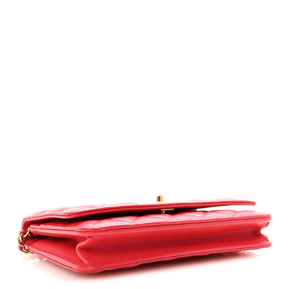 Chanel Lambskin Quilted CC Pearl Crush Wallet on Chain WOC Red 4 of 12