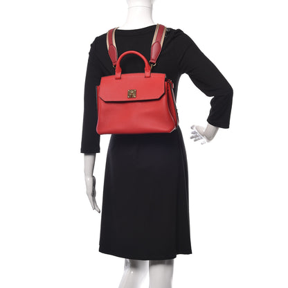 MCM Grained Calfskin Medium Milla Convertible Backpack Red 2 of 10