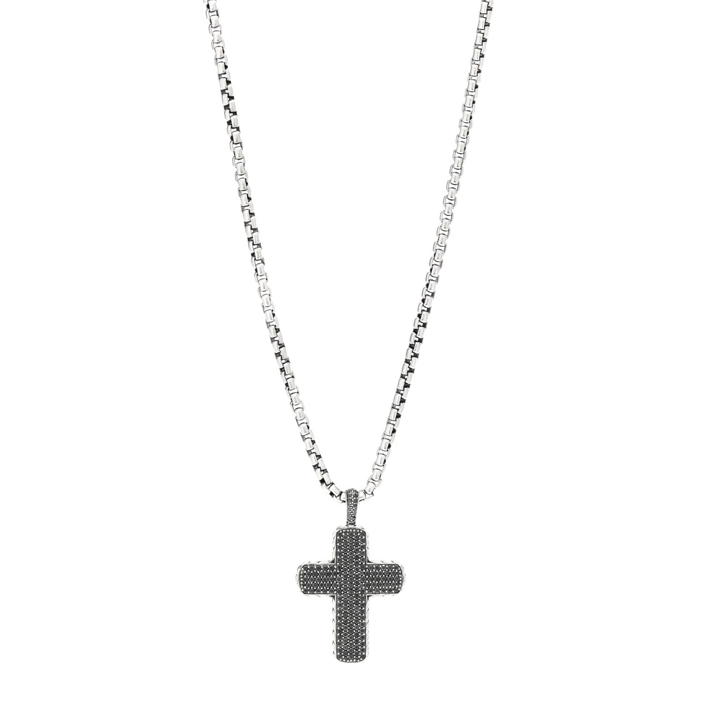 Sterling Silver Black Diamond Chevron Cross Pave Pendant Necklace