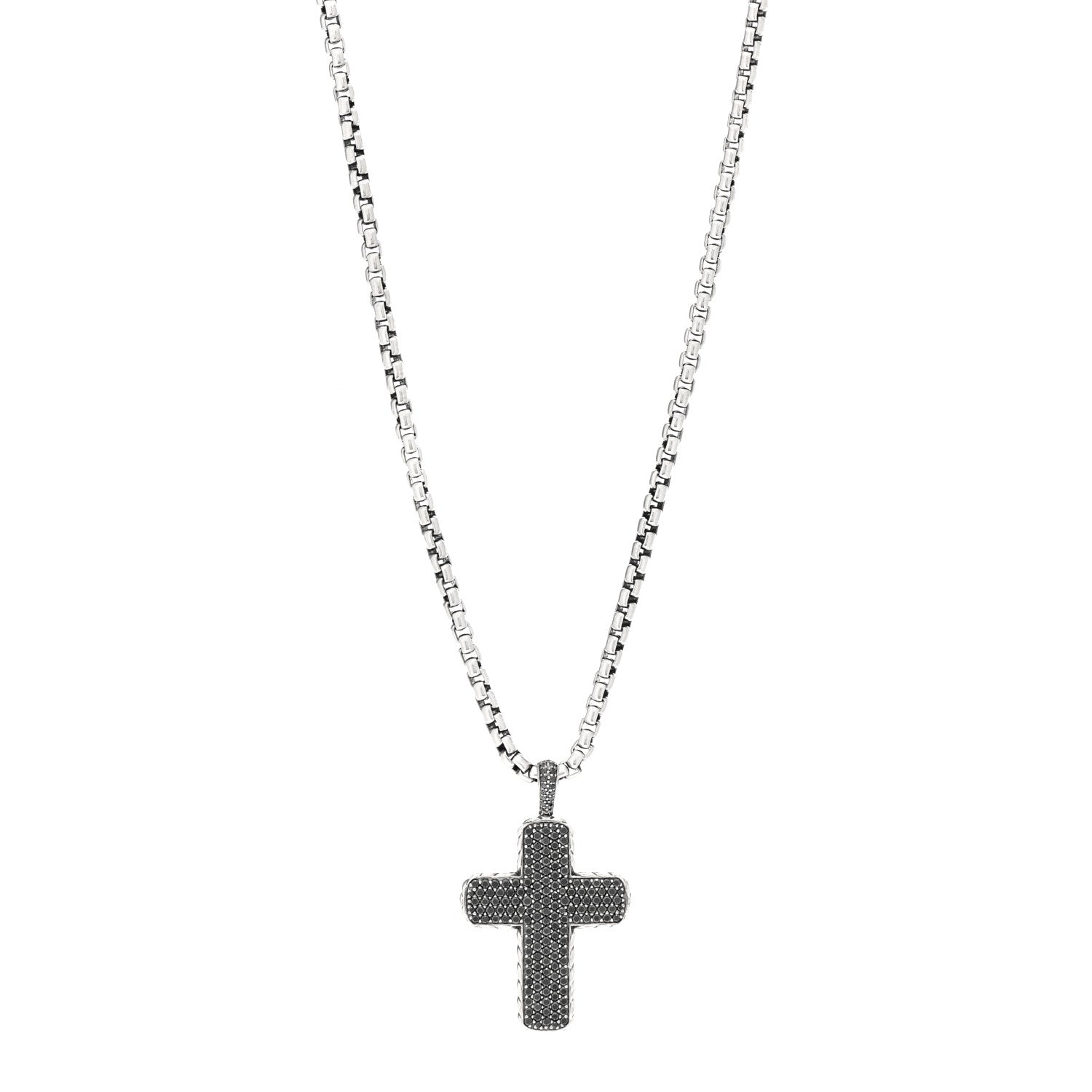 David Yurman Sterling Silver Black Diamond Chevron Cross Pave Pendant Necklace 1 of 5