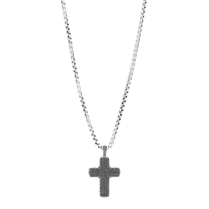 David Yurman Sterling Silver Black Diamond Chevron Cross Pave Pendant Necklace 1 of 5