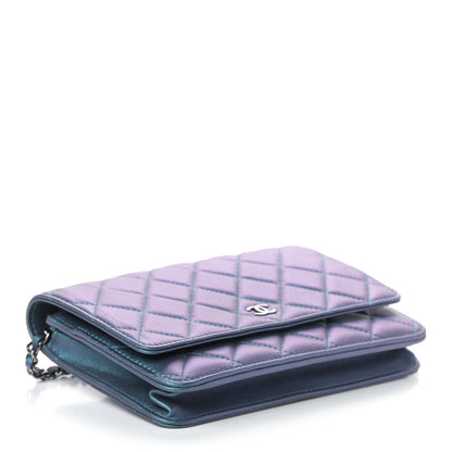 Chanel Metallic Lambskin Wallet On Chain WOC Turquoise 3 of 4