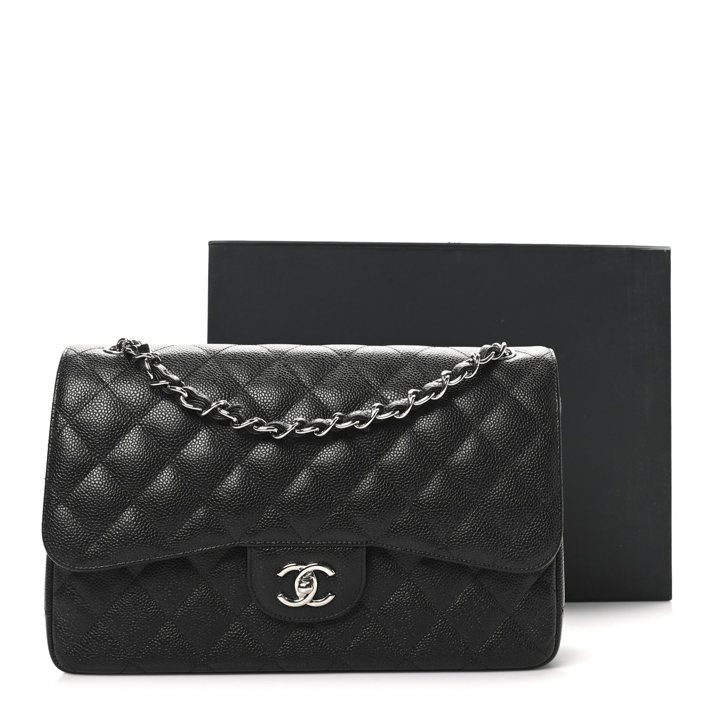 Caviar Quilted Jumbo Double Flap Black