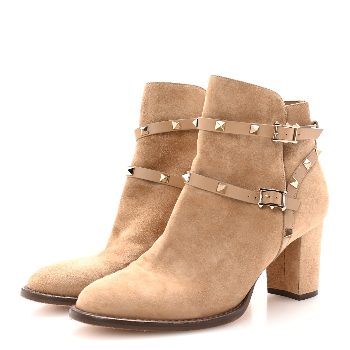 Suede Rockstud Double Buckle 100mm Block Heel Ankle Boots 41