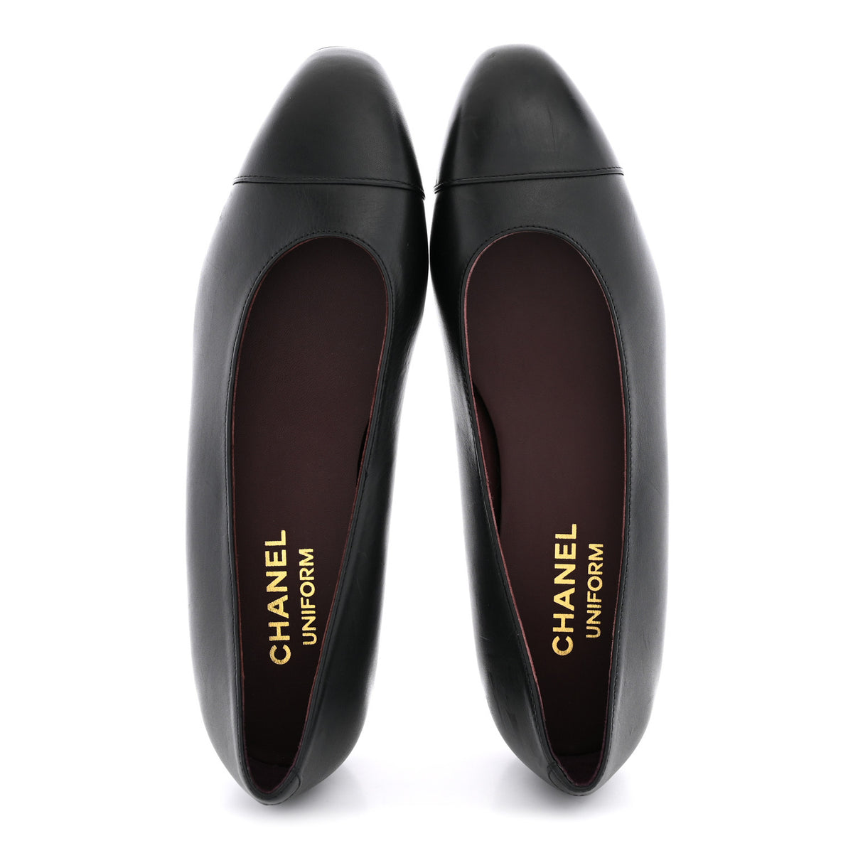 Lambskin Cap Toe CC Uniform Ballerina Flats 36.5 Black