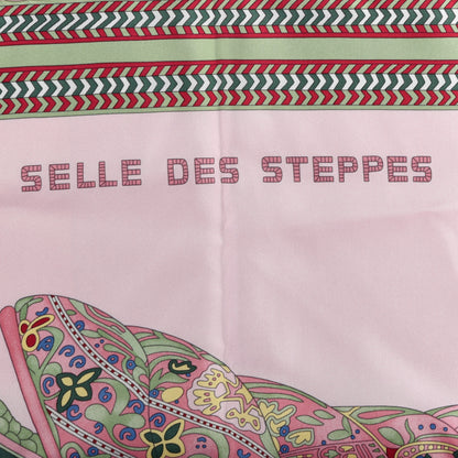 Hermes Silk Selle Des Steppes Scarf 90 Rose Pale Bleu Jean 5 of 8