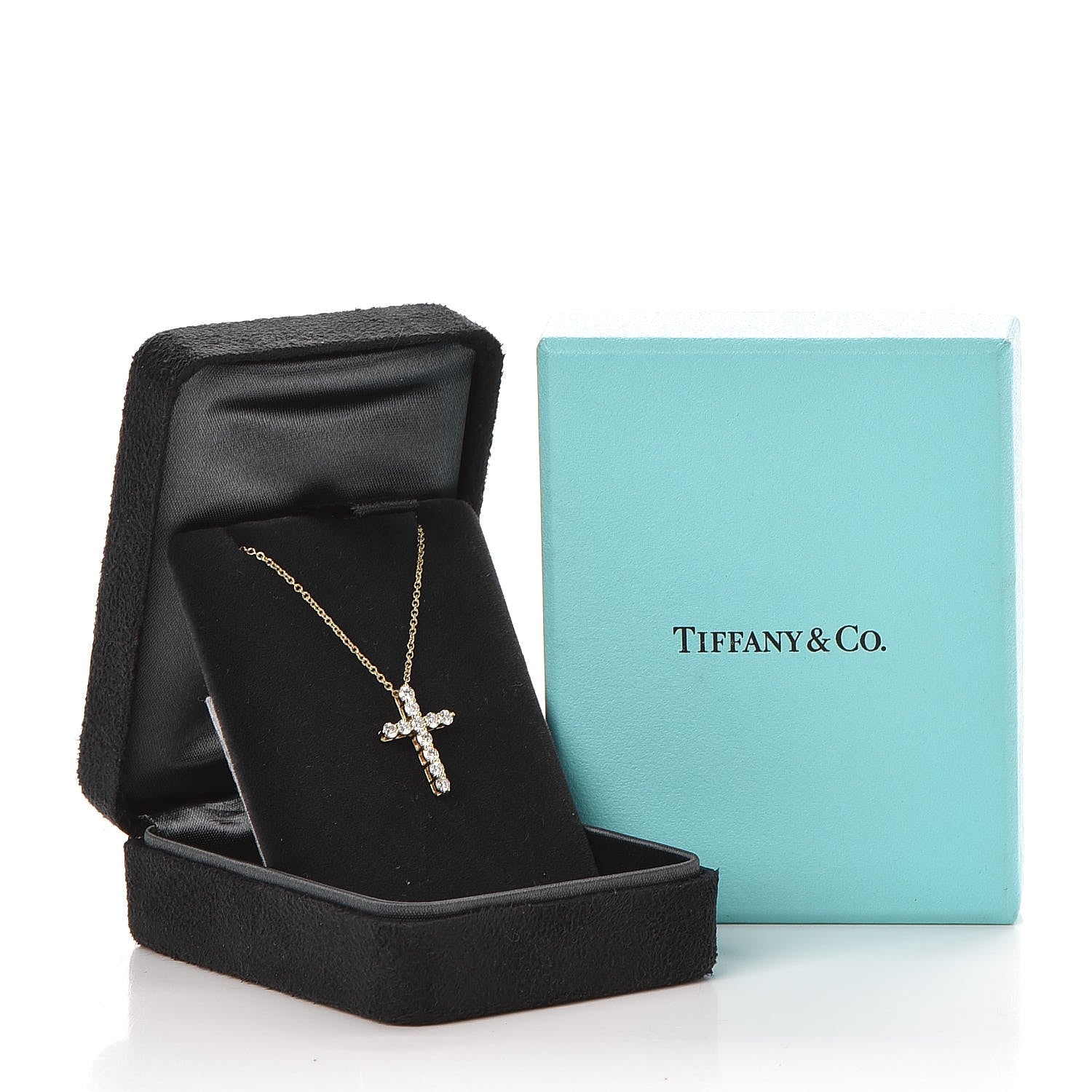 Tiffany 18K Yellow Gold Diamond Small Cross Pendant Necklace 7 of 8