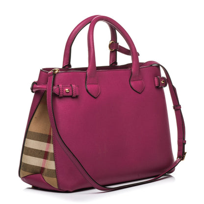 Burberry Grainy Calfskin House Check Medium Banner Tote Brilliant Fuchsia 3 of 8