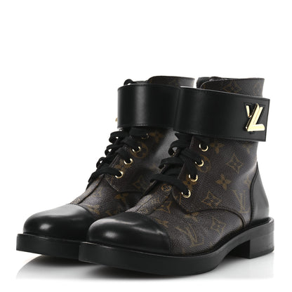 Louis Vuitton Calfskin Monogram Wonderland Flat Ranger Boots 38 Black 4 of 14
