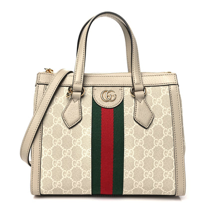 Gucci GG Supreme Monogram Textured Dollar Calfskin Web Small Ophidia Tote Bag Beige Mystic White Oatmeal 1 of 10