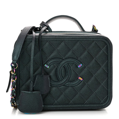 Chanel Iridescent Caviar Quilted Medium CC Filigree Vanity Case Dark Turquoise 1 of 10