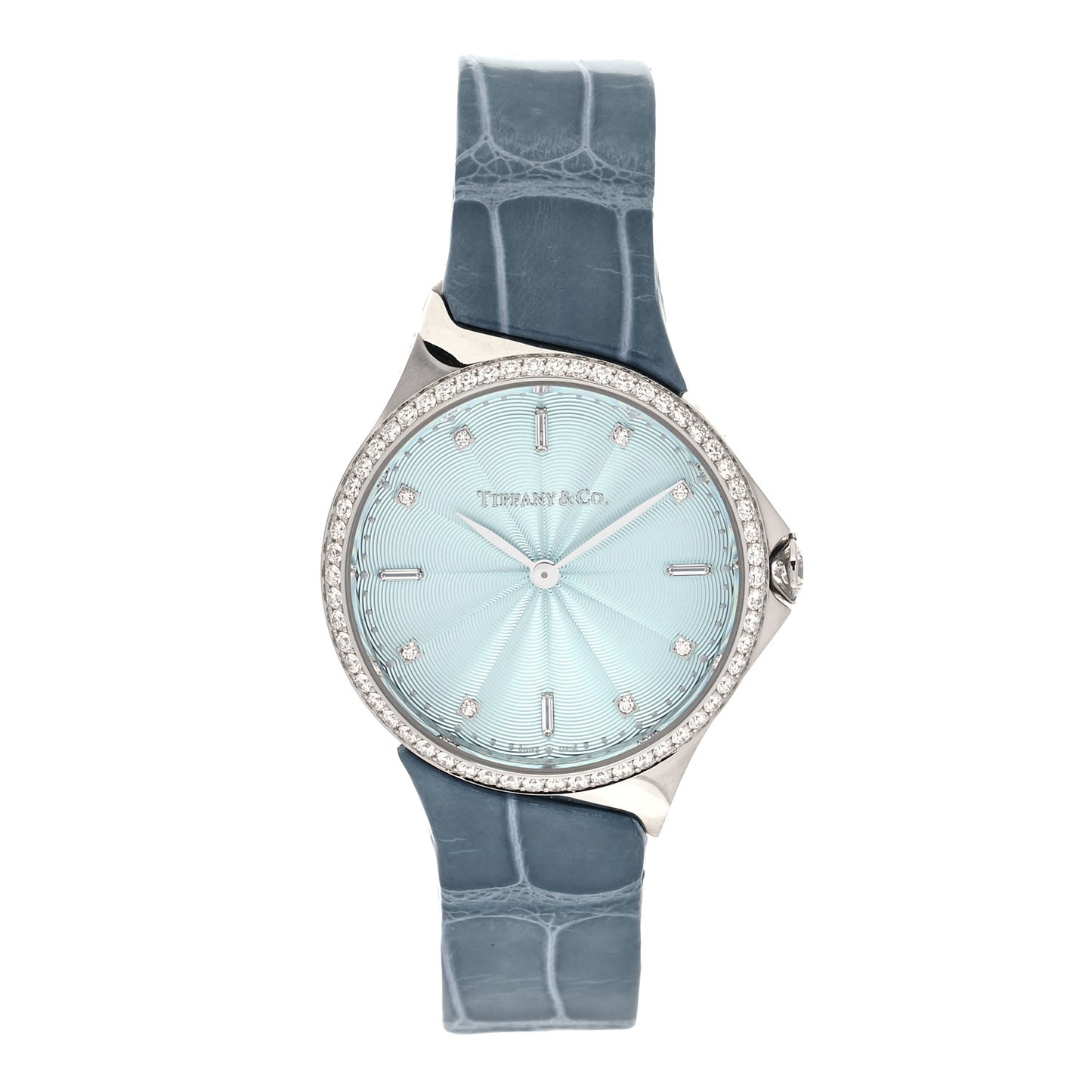 Stainless Steel Alligator Diamond Bezel 28mm Metro Quartz Watch Ice Blue