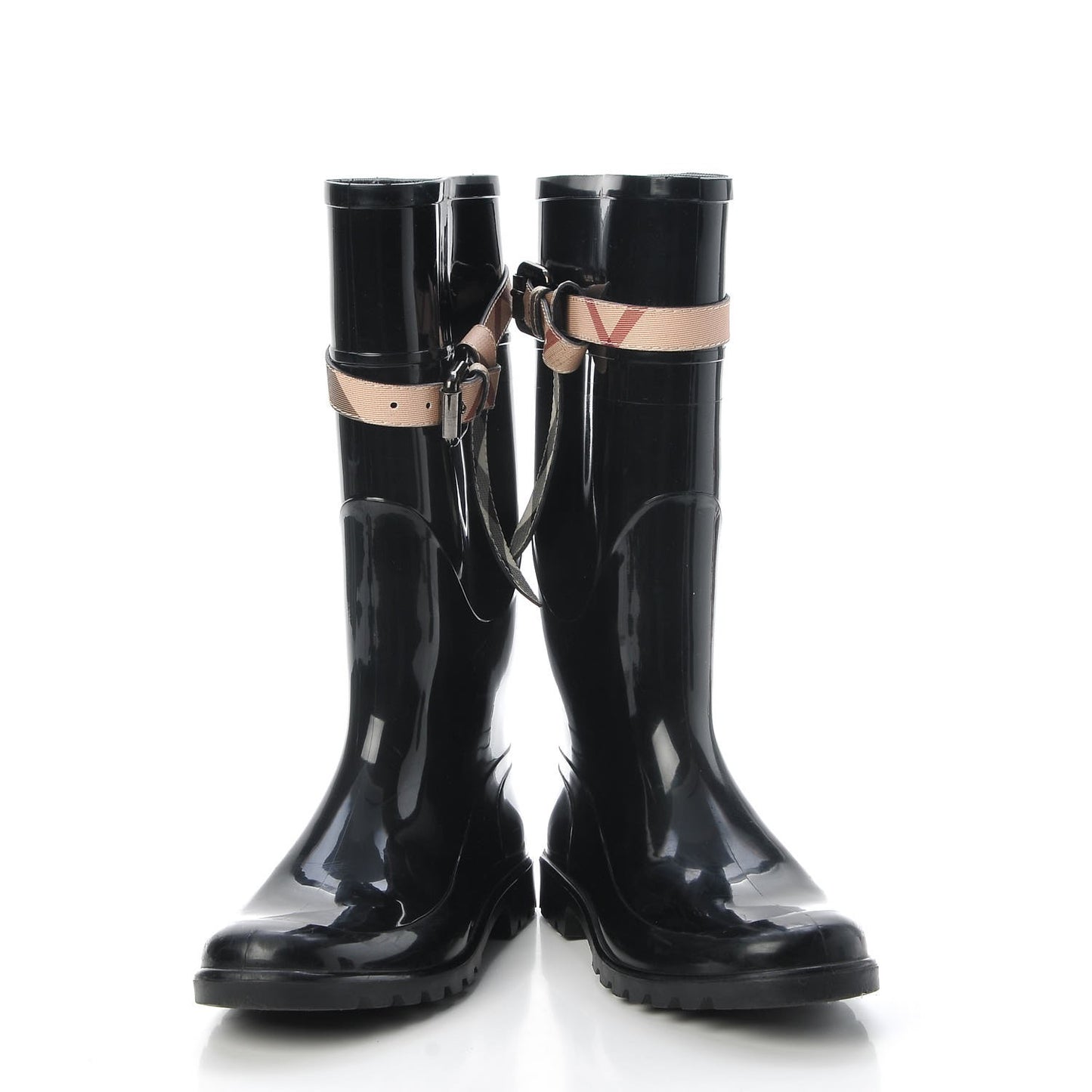 Rubber Nova Check Roscot Belted Rain Boots 37 Black