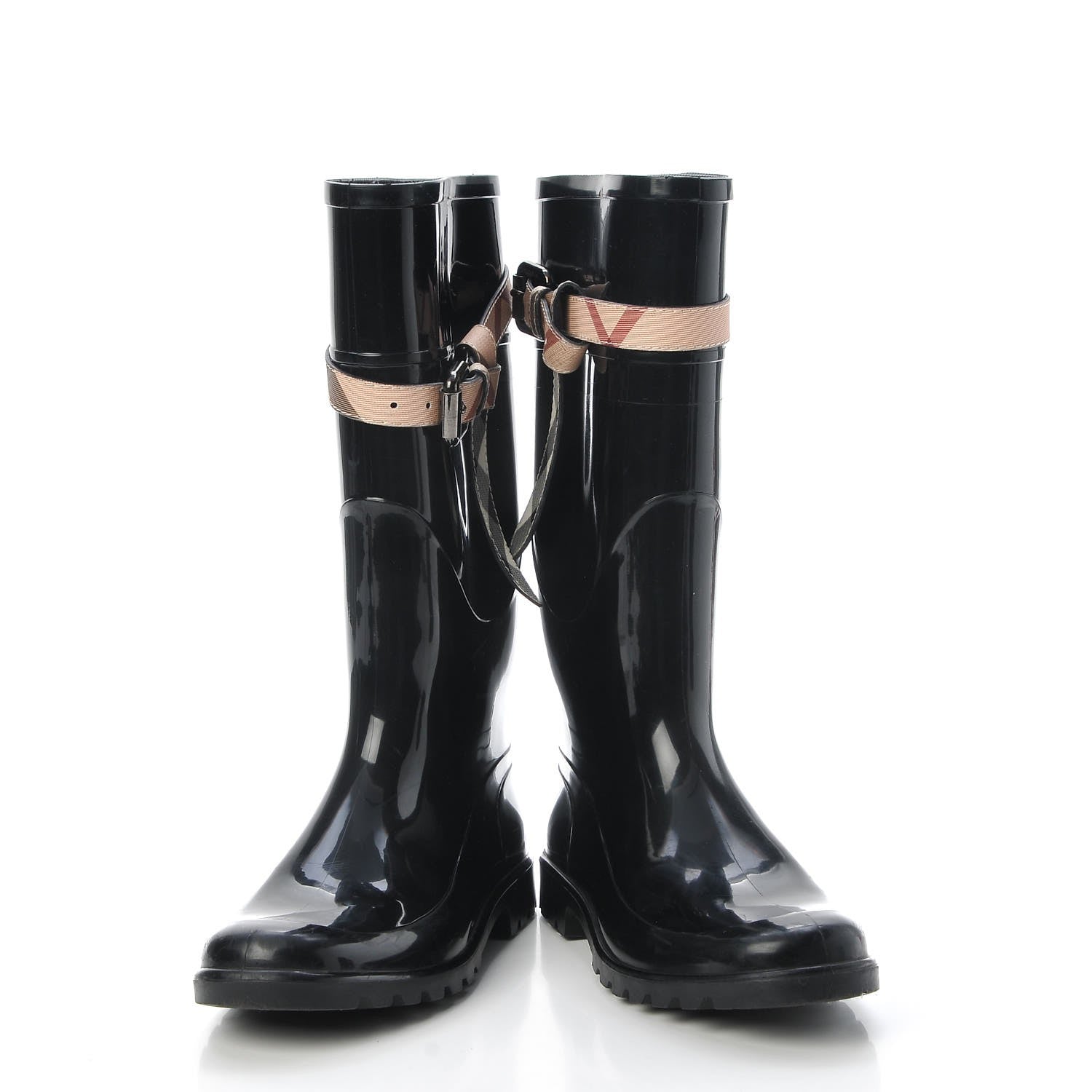 Burberry Rubber Nova Check Roscot Belted Rain Boots 37 Black 6 of 12