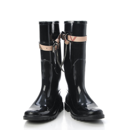 Burberry Rubber Nova Check Roscot Belted Rain Boots 37 Black 6 of 12