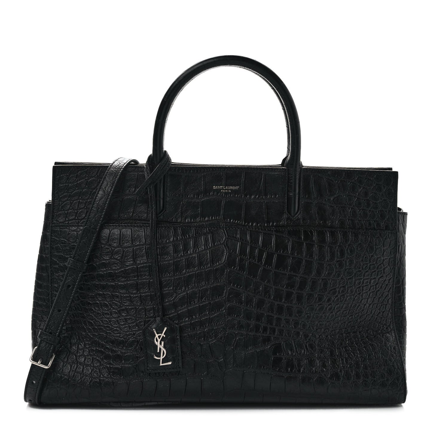 Calfskin Crocodile Embossed Medium Cabas Rive Gauche Black