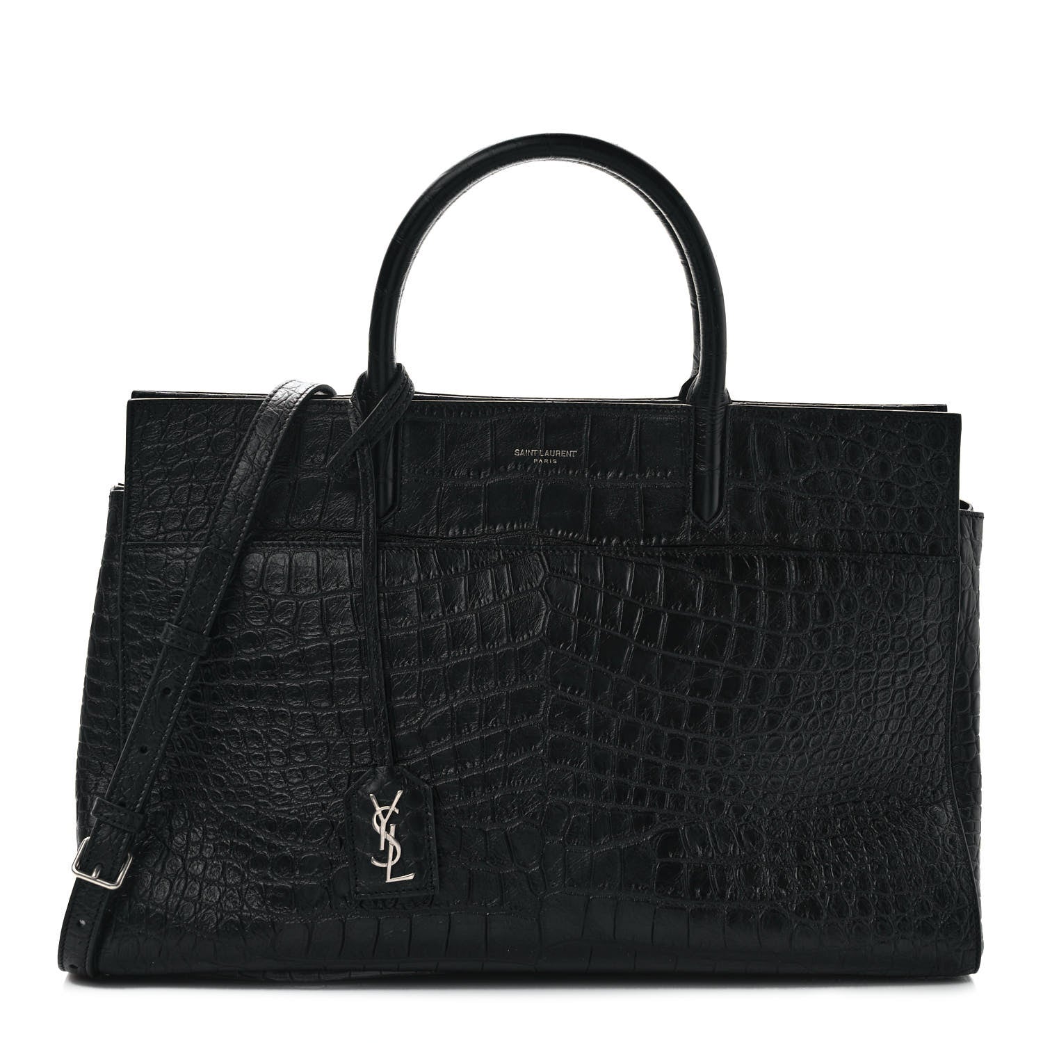 Saint Laurent Calfskin Crocodile Embossed Medium Cabas Rive Gauche Black 1 of 9
