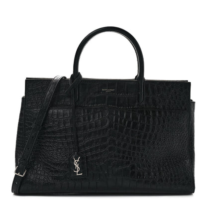 Saint Laurent Calfskin Crocodile Embossed Medium Cabas Rive Gauche Black 1 of 9