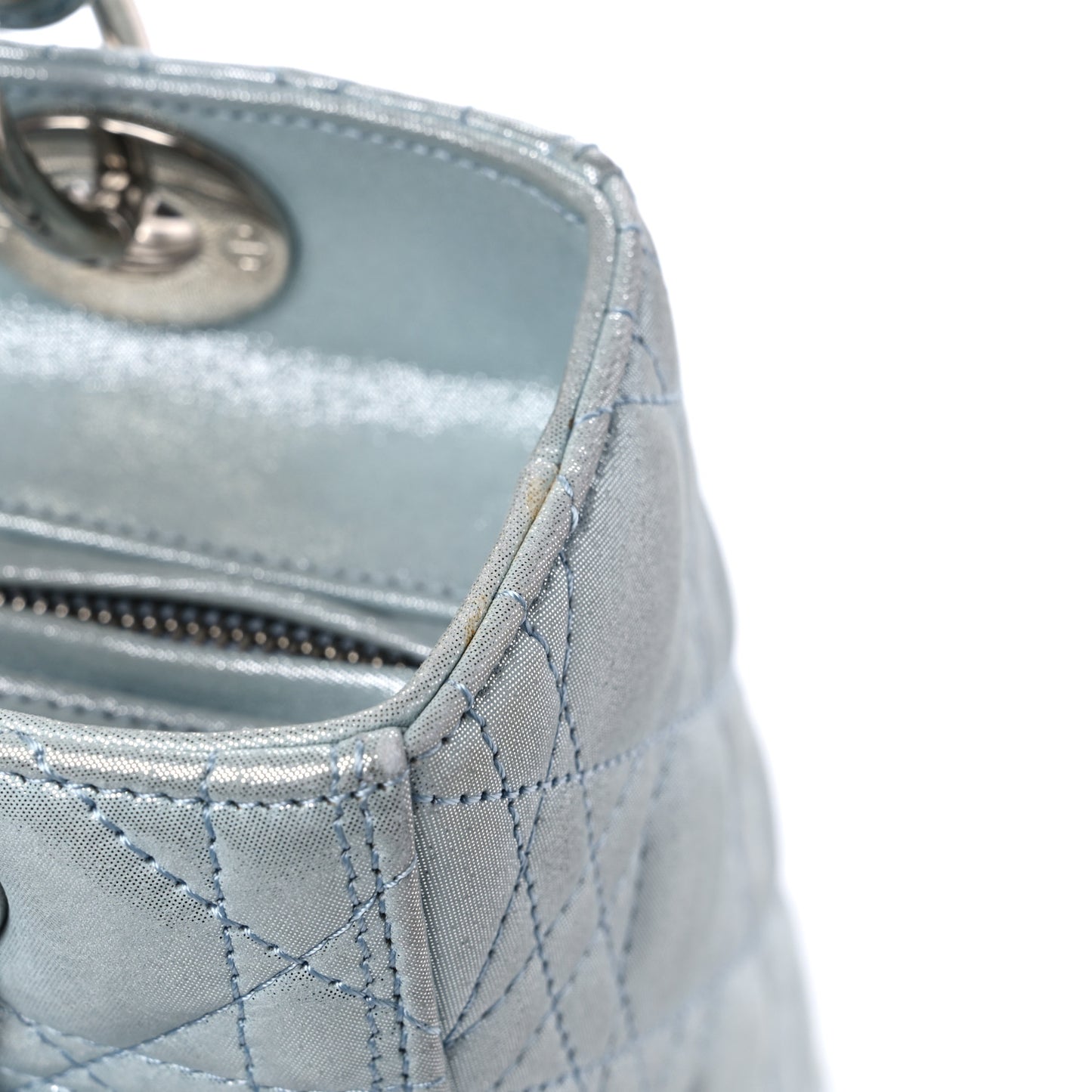 Metallic Lambskin Cannage Medium Lady Dior Light Blue