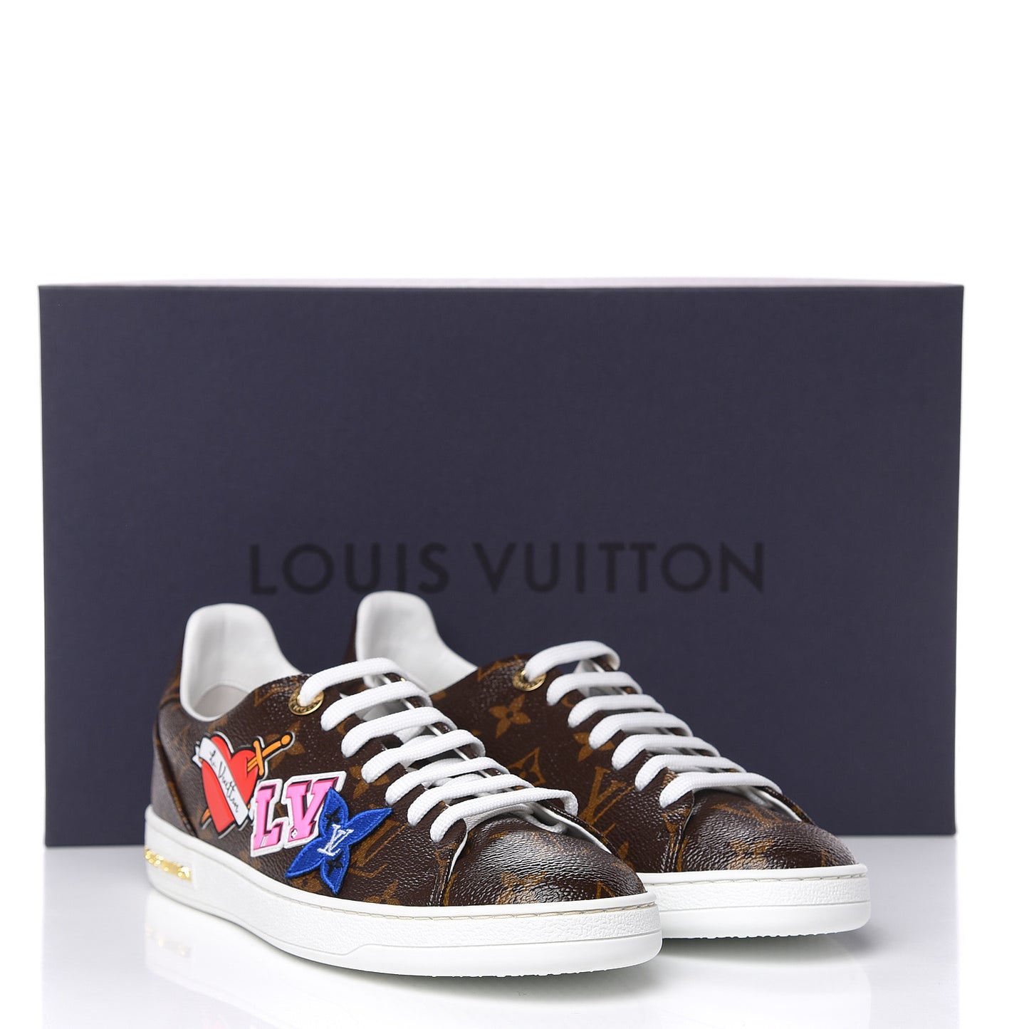 Calfskin Monogram LV Black Heart Sneakers 37.5 Cacao