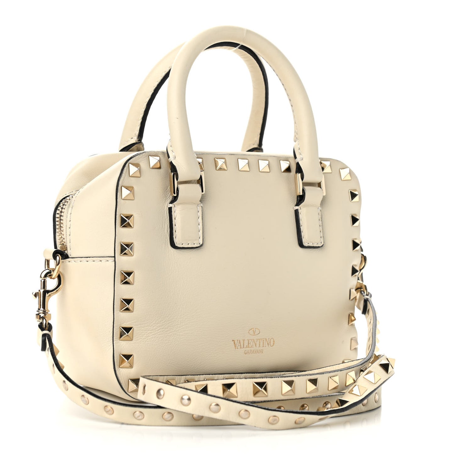 Calfskin Rockstud Top Handle Camera Crossbody Bag Ivory