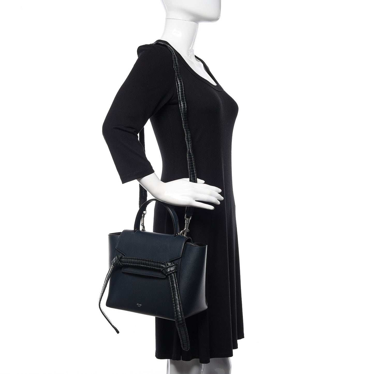 Smooth Calfskin Micro Bi-Color Braided Belt Bag Dark Sea
