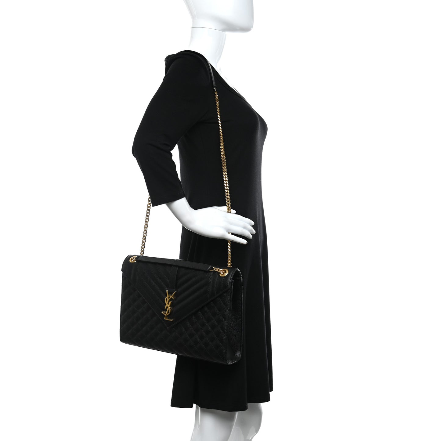 Grain De Poudre Textured Mixed Matelasse Large Triquilt Monogram Satchel Black