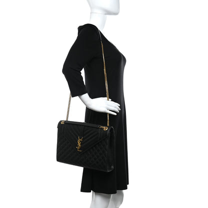 Saint Laurent Grain De Poudre Textured Mixed Matelasse Large Triquilt Monogram Satchel Black 2 of 12