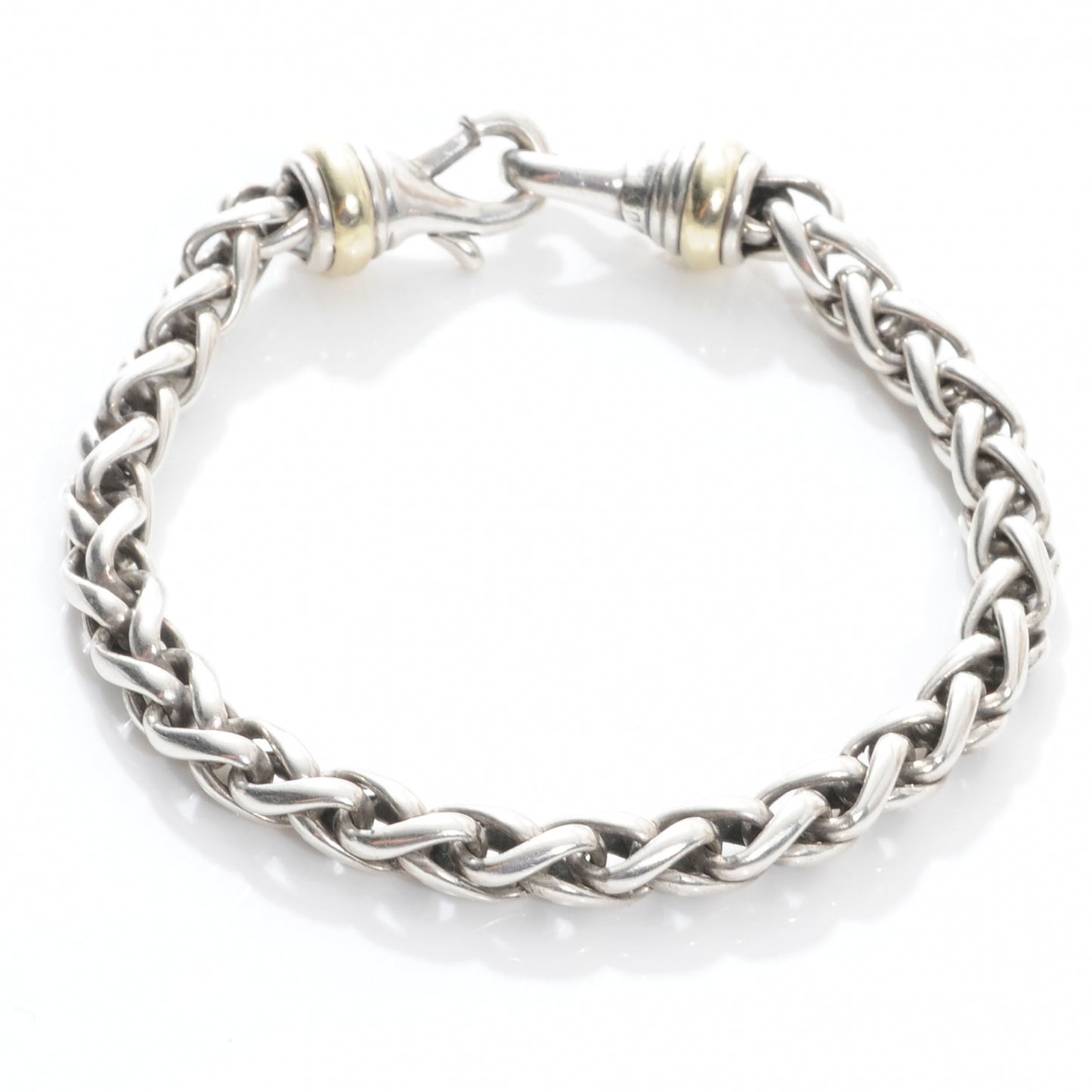 Sterling Silver and 14k Braided Hook Bracelet