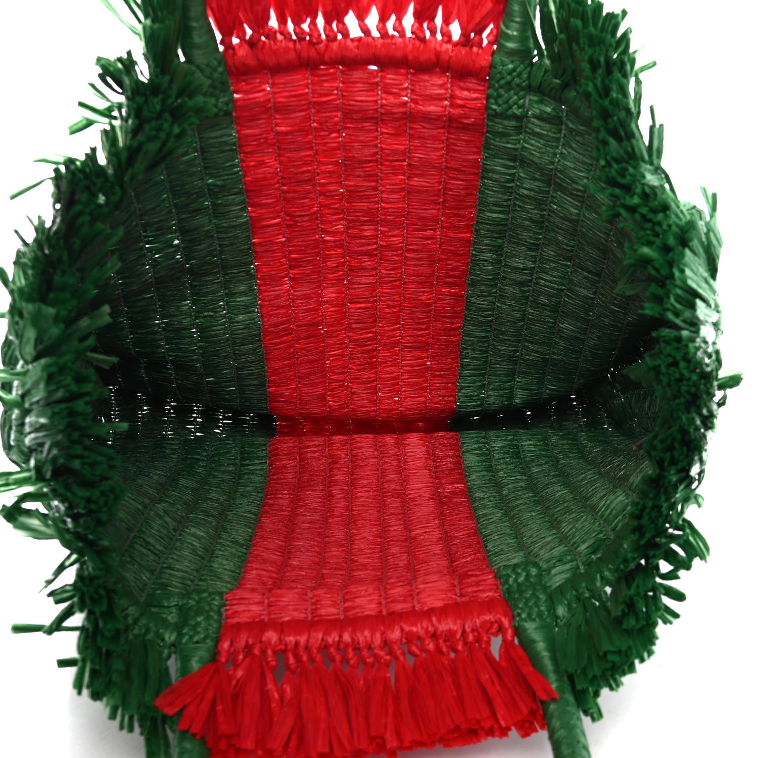 Gucci Raffia Linen Web Cestino Tote Bag Red Green 5 of 5
