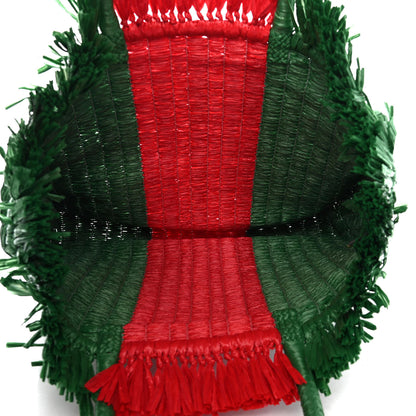 Gucci Raffia Linen Web Cestino Tote Bag Red Green 5 of 5