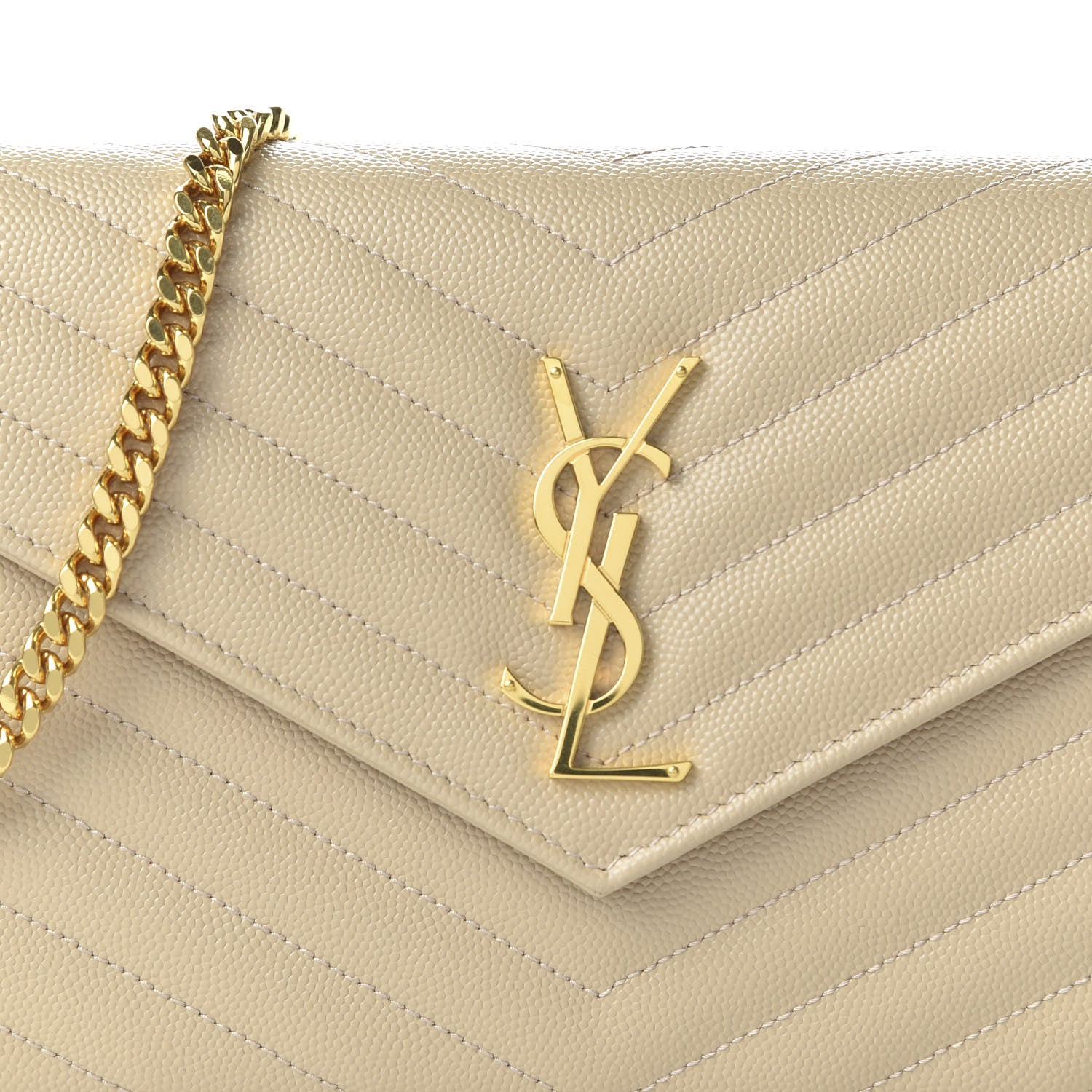 Saint Laurent Grain De Poudre Matelasse Chevron Monogram Chain Wallet Nude Powder 9 of 10
