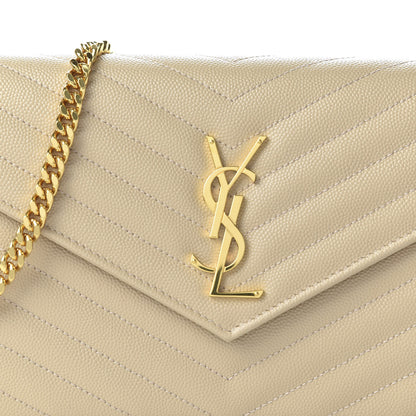 Saint Laurent Grain De Poudre Matelasse Chevron Monogram Chain Wallet Nude Powder 9 of 10