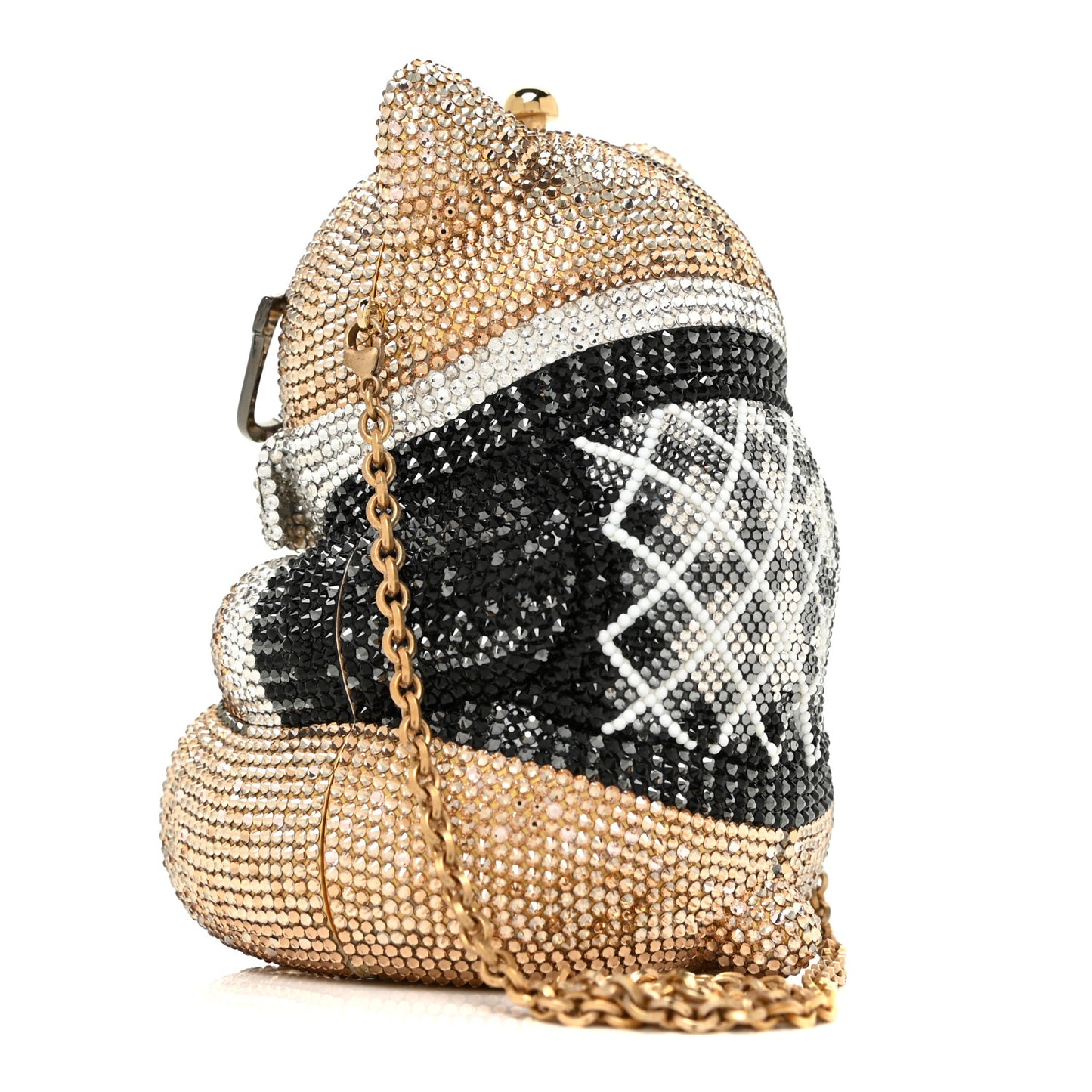 Crystal Spencer Teddy Bear Minaudiere Clutch Gold Brown