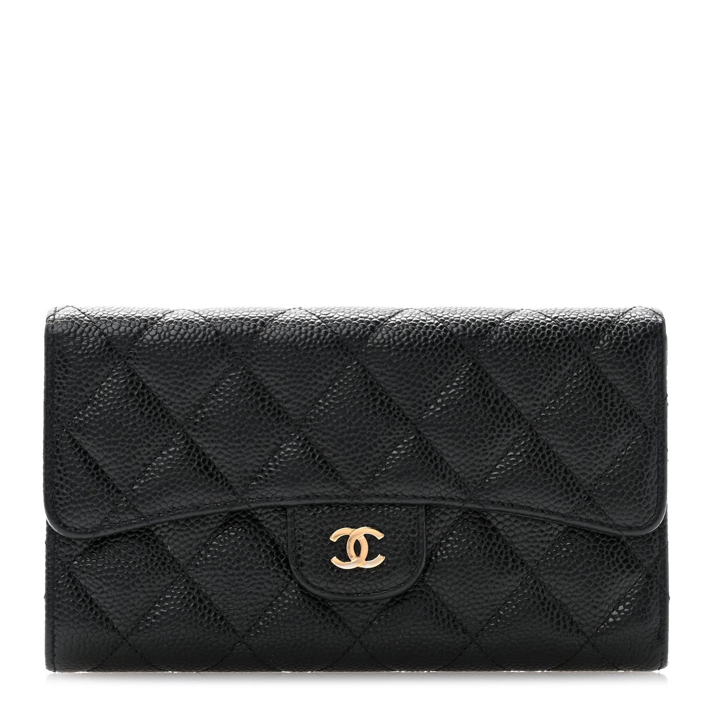 Caviar Quilted Large Flap Wallet Black