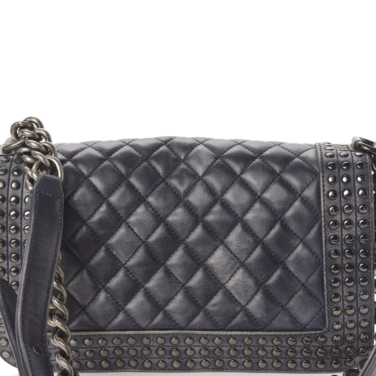 Faded Calfskin Quilted Medium Studded Boy Flap Black