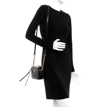 Gucci Calfskin Matelasse Mini GG Marmont Chain Shoulder Bag Black 2 of 7
