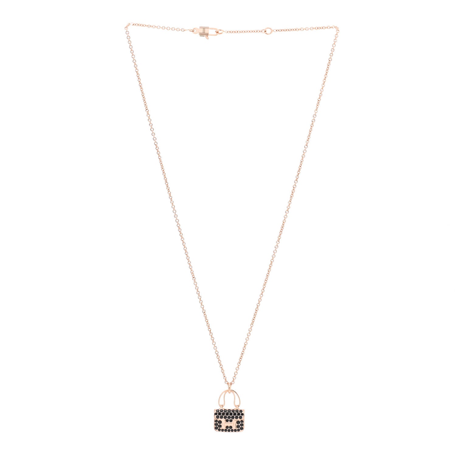 Hermes 18K Rose Gold Black Sapphire Constance Amulettes Pendant Necklace 3 of 5