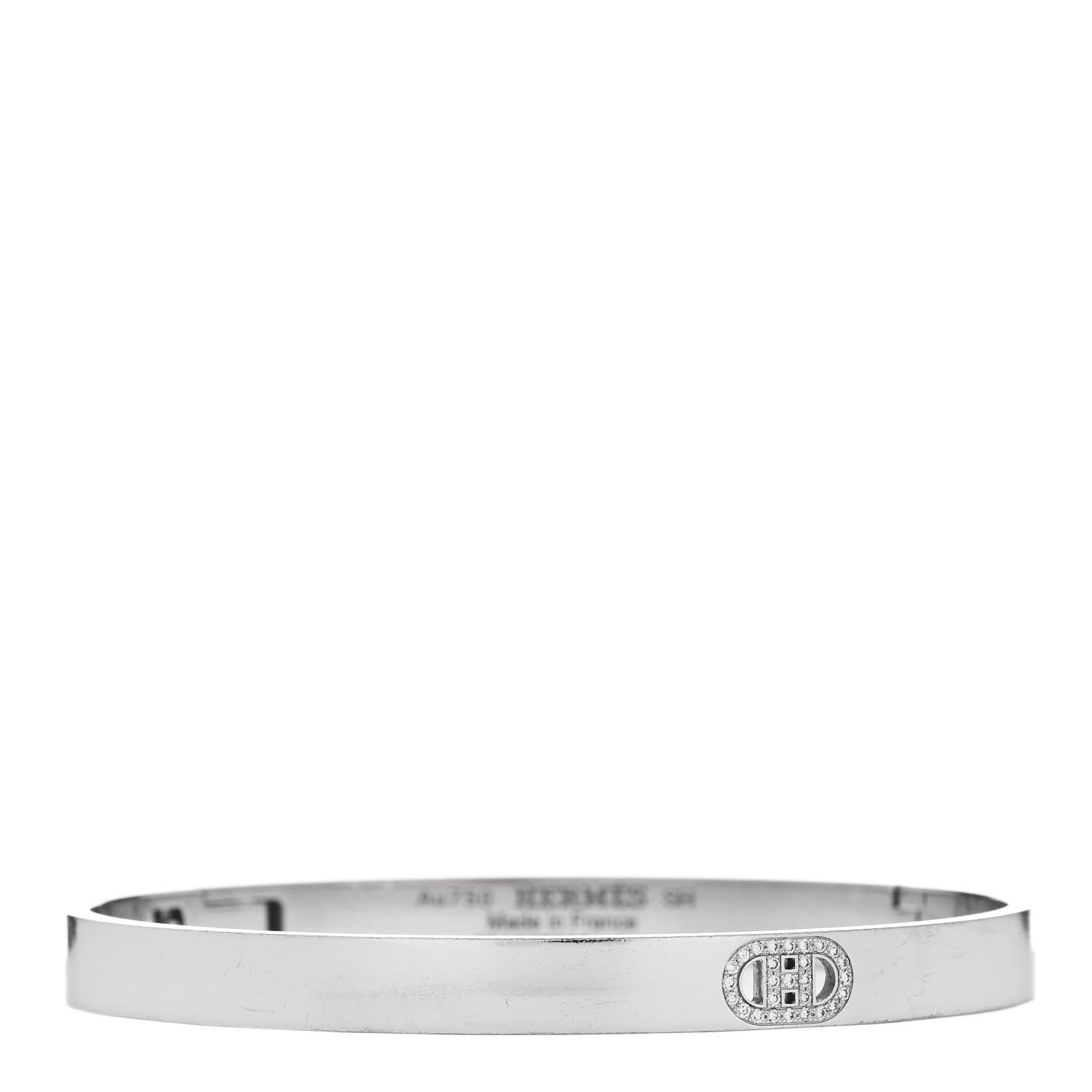 Hermes 18K White Gold Diamond PM H D'Ancre Bracelet SH 1 of 4