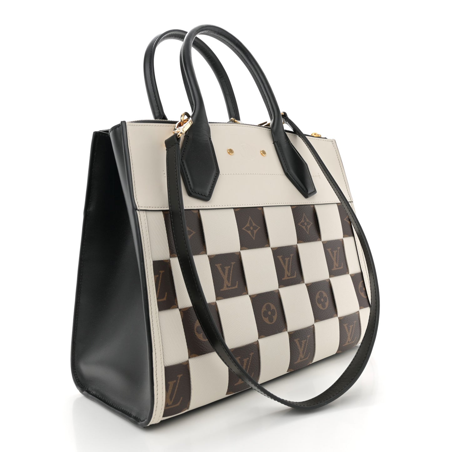 Calfskin Monogram Damier Tressage City Steamer MM Creme