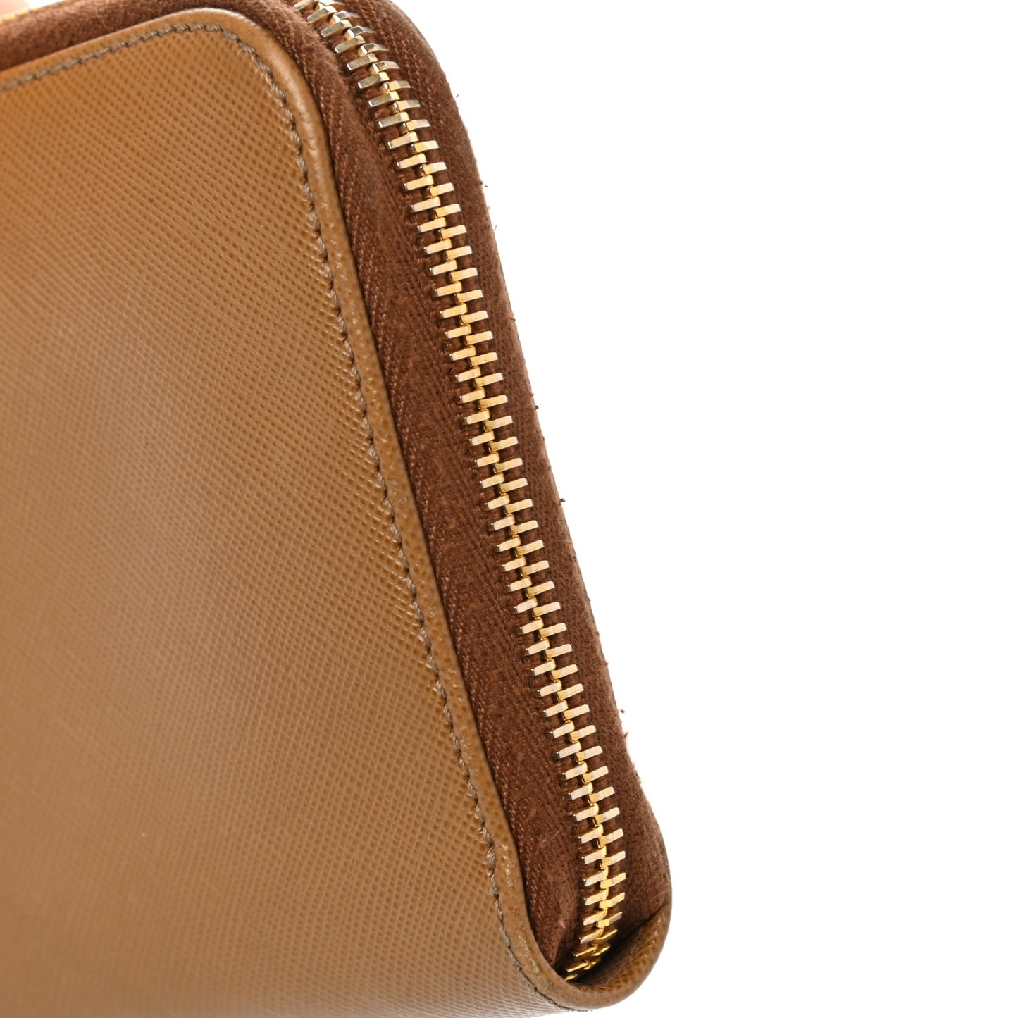Saffiano Metal Zip Around Wallet Caramel
