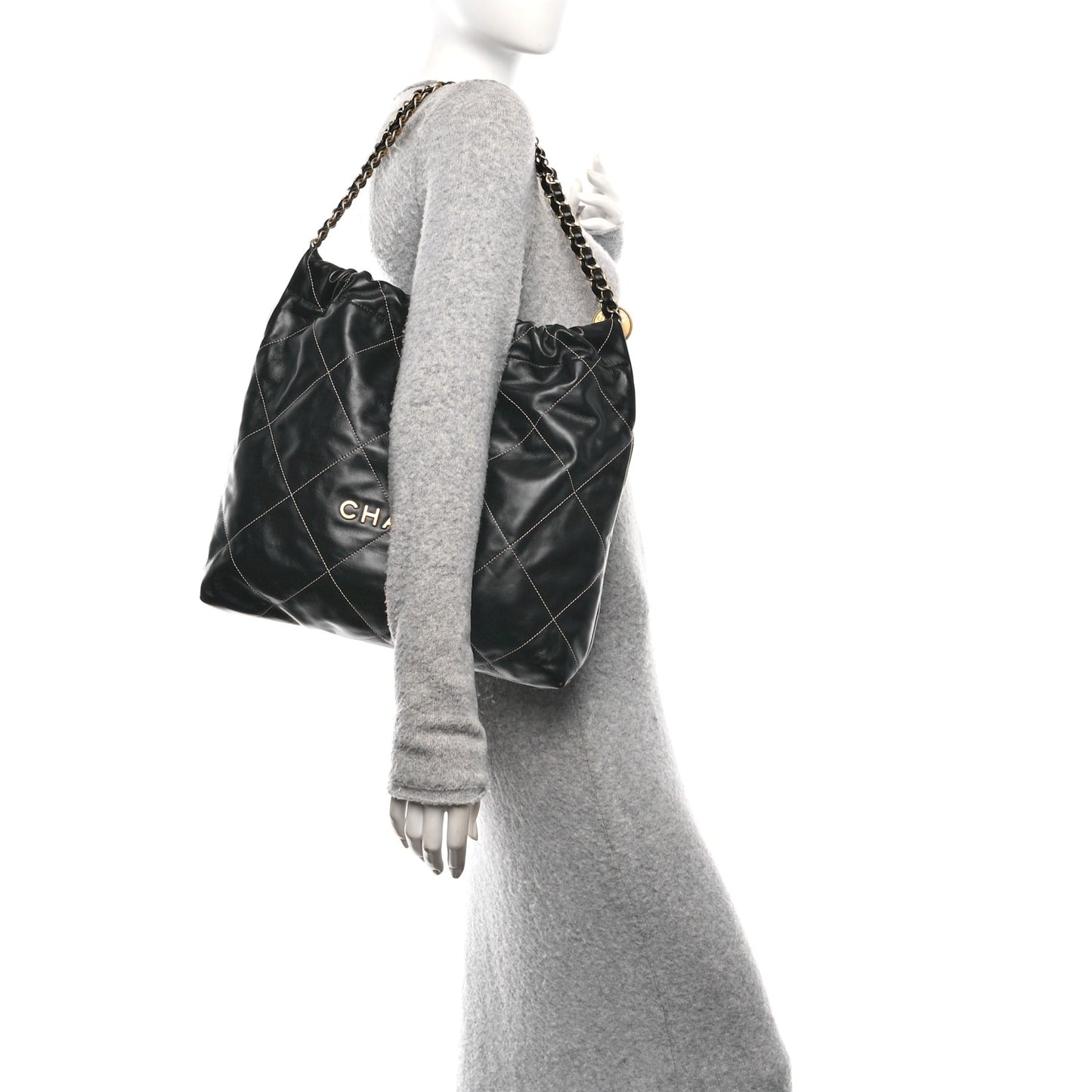 Shiny Calfskin Stitched Chanel 22 Black White