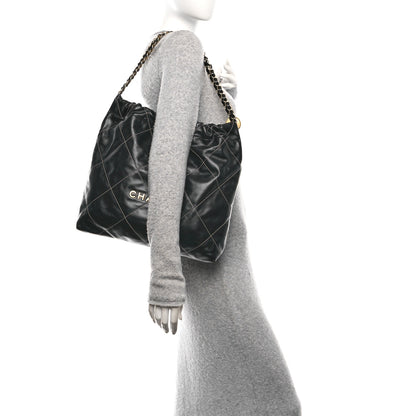Chanel Shiny Calfskin Stitched Chanel 22 Black White 2 of 12